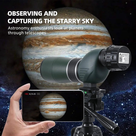 4MP WiFi Eyepiece Camera for 24mm to 50mm telescope capturing Jupiter with mobile app control and video recording