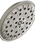 Brushed Nickel Four Setting Shower Head With H2Okinetic Spray Four Inch Round Design One Point Seven Five GPM Water Saving Flow Stainless 52487 SS