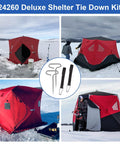 Heavy Duty Ice Shelter Tie Down Kit with two beefy grip self tapping anchors and two cam straps for ice fishing tents universal fit