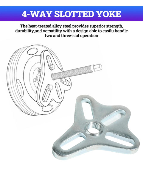 4-way slotted yoke from 46 Piece Harmonic Balancer Puller Kit Pro Grade With Flange Type Gear And Crank Pullers Power Steering