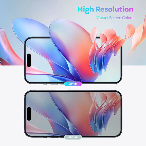 Before and after comparison of IPhone 14 Pro Six Point One Inch LCD Screen Replacement Kit With 3D Touch Digitizer Display Colors