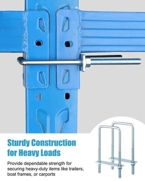 6 Pack Square U Bolts With Nuts And Straps Included, 3 Inch Wide Zinc Plated Carbon Steel U Bolts used on metal frame