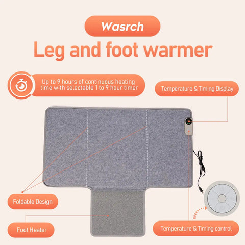 Under Desk Heater Foot Warmer And Leg Warmer Portable Space Heater, grey foldable design with timer and temperature control.