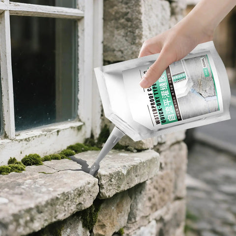 Applying Crack Repair Sealant For Concrete And Surfaces 500Ml Quick Dry Bonding Agent to stone wall crack near window