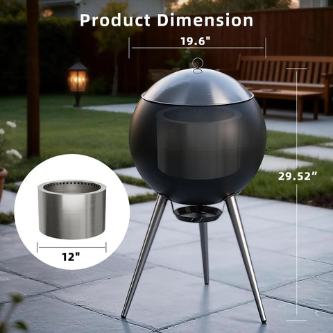 Smokeless Outdoor Fire Pit For Backyards And Patios 19.6 Inch Solo Bonfire Pit With Removable Ash Pan 304 Stainless Steel Liner
