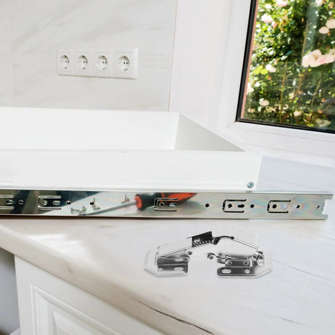 Heavy Duty Stainless Steel Cabinet Door Hinges Featuring Killer Soft Close Hydraulic Buffer Damper For Wardrobes And Cupboards on countertop.