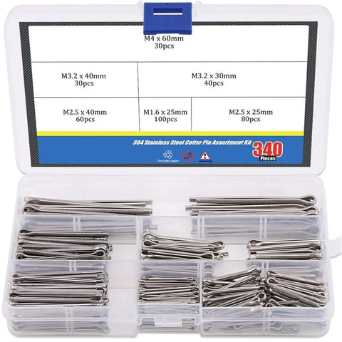 680 Piece Cotter Pin Assortment Kit In 304 Stainless Steel With Hairpin R Clips for automotive mechanics in open plastic box