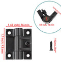 Diagram of 2 Pack Adjustable Torque Position Control Cabinet Door Hinges Black Plastic Hinge Set With Screws, dimensions labeled.