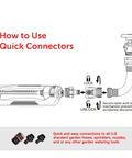 Diagram showing how to connect the Essential Turbo Oscillating Water Sprinkler With 16 Nozzles using quick connectors