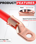 4 Gauge Battery Cable Lug Copper Ring Terminal Set With Three Eighths Inch Stud Marine Grade Dual Wall Heat Shrink Tubes 10 Pack For Crazy Easy Install And Reliable Power Connections. copper lug with flared cable entry, 3/8 in stud