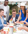 Group at outdoor event using 180 Pack 16 Oz Disposable Coffee Cups White Paper Cups For Hot Or Cold Beverages Water Juice Or Tea Sturdy Anti Leak.