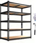 Adjustable Garage Storage Shelves Heavy Duty Metal Shelving Unit for Basement Warehouse Workshop Pantry and Closet 2400 Lbs Total Load Capacity 16 Inches Deep by 35.5 Inches Wide by 72 Inches High with hammer and gloves
