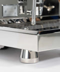 Pro Grade Dual Boiler Espresso Maker With PID Precision Tuning stainless frame close-up showing smooth heat exchange tech.