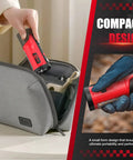 Person placing Magnetic Work Light With 650 Lumen Output, Your Go To 2 In 1 Flashlight For Camping, Jobsite And Workshop, Compatible With Milwaukee 12V Battery, Battery Not Included in grey bag