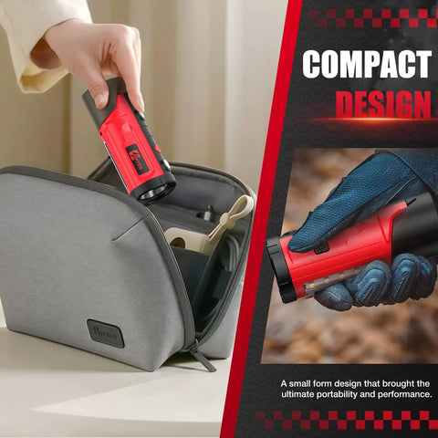 Person placing Magnetic Work Light With 650 Lumen Output, Your Go To 2 In 1 Flashlight For Camping, Jobsite And Workshop, Compatible With Milwaukee 12V Battery, Battery Not Included in grey bag