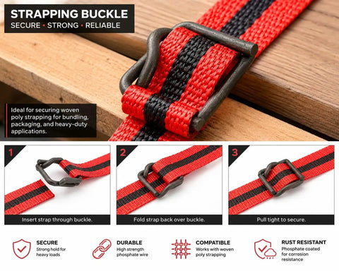 Phosphate Coated Wire Buckles For Woven Poly Strapping 3/4 Inch By.160 Inch Heavy Duty Beefed Up Rust Resistant ASTM D3950