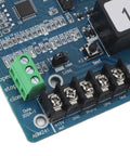 Close-up of Sliding Gate Opener Circuit Board with 110V control features, showing detailed connections and outputs, built tough for outdoor use.