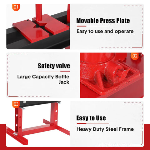 Movable press plate and safety valve of 6 Ton Hydraulic Shop Press H Frame Garage Floor Press With Pressure Gauge.