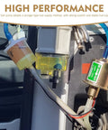 12V Heavy Duty Plunger Fuel Pump for Low Pressure Delivery, 3 to 5 PSI, installed in a vehicle engine with fuel lines connected