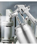 Straight Shooting Heavy Duty Pneumatic Paint Sprayer With Anti Rust Flow For Furniture Cars And Auto Parts Pro Gear showing silver spray gun in use.