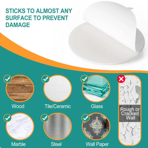 Heavy Duty 3.15 White Silicone Door Stopper Bumpers 6 Pack Wall Protectors on various surfaces to prevent damage.