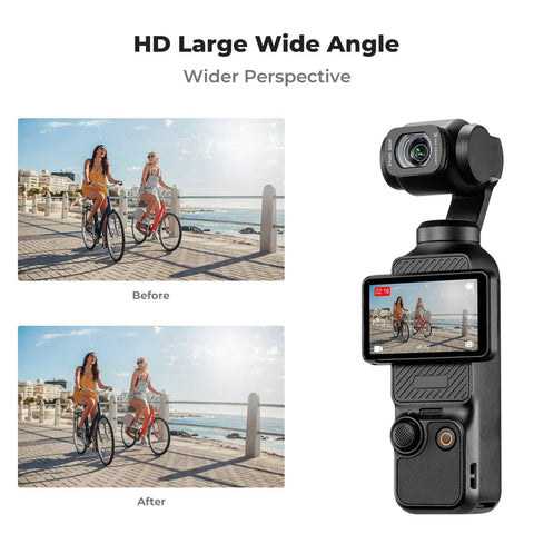 Wide Angle Lens For DJI Osmo Pocket 4 3 With 112 Degree Field Of View Snap On Magnetic Attachment Multi Coated Optical Glass demonstration