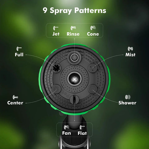 9 spray patterns dial on Heavy Duty Metal 2-In-1 Garden Hose Wand With 9 Spray Patterns and Thumb Flow Control