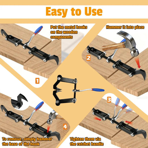 Steps showing Heavy Duty Beam Puller Tool With Iron Hooks And Reversible Ratchet for framing clamping travel four point five three inch