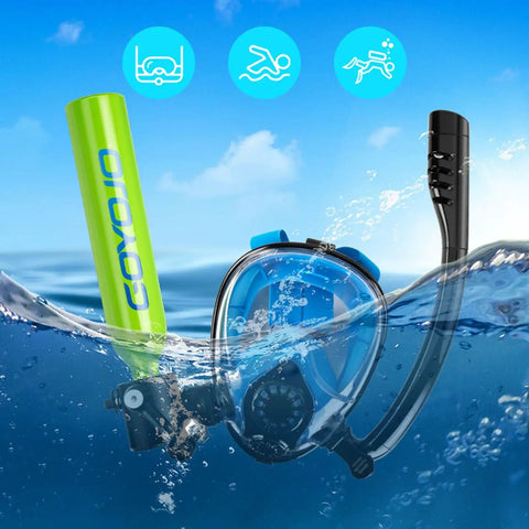 0.5L Portable Scuba Diving Tank With Snorkel Mask Dual Function Full Face Underwater Breathing System in green and blue