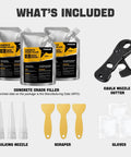 Image showing Concrete Crack Filler 3 Pack Oil Based Heavy Duty Self Leveling Sealant, nozzles, scrapers, gloves, and cutter included.
