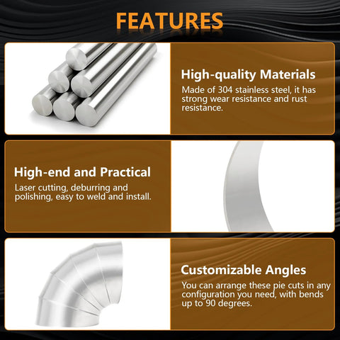 Piclafe 304 stainless steel pie cuts, 3'' polished exhaust cutouts; laser-cut, deburred, 5-piece set for exhaust system