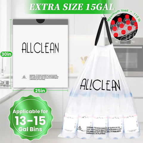 15 Gallon Tall Kitchen Trash Bags With Beefy Drawstring Handles Two Layer Thick Extra Strong And Leak Proof Unscented Recyclable Liners