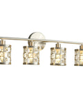 4 Light Bathroom Vanity Light in Brushed Nickel with Cylinder Crystal Shades, modern wall lights over mirror, K9 crystal finish