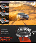 Front Wheel Bearing And Hub Assembly With ABS For Ford Ranger 2009-2011 And Mazda B4000 2003-2010 Four Wheel Drive Only 5 Lug Design High Load Roller Bearing For Smooth Ride And Easy Installation with illustrations of axial, radial, and vertical load distributions and a truck in desert terrain.