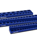 Magnetic Socket Organizer Set 3 Piece for 1/4 3/8 1/2 Inch Drives, SAE and Metric, Holds 68 Sockets, blue trays with numbered slots