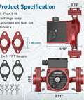 Kickass Versatile Hot Water Recirculating Pump With One Inch Threaded Pipe Flange Kit And Three Adjustable Speed Settings for specifications and connections