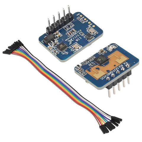 Two Pack Dope 24GHz Human Presence Radar Sensor Module LD2410C with Dupont wire, showing serial port IO level output components.