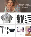18 Piece At Home Hair Dye Kit With Bowl Brush Agitator Dye Comb Clips Caps Gloves Earmuffs And Storage Bag overview