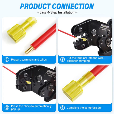 Nylon Spade Electrical Connectors Kit 60 Pieces Heavy Duty Copper Crimp Terminals For Car Audio Marine House Projects Anti Corrosion Visual Inspection Translucent Shells Easy Wire Work Fix shown with crimping pliers