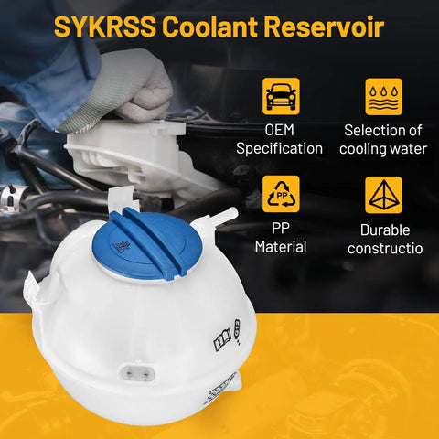 Mechanic installing Engine Coolant Reservoir Tank 1K0121407A Replacement for VW Jetta Passat, PP material