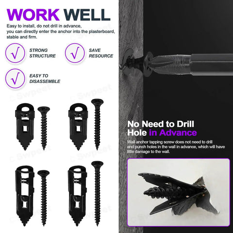 DIY 201-Piece Drywall Self-Drilling Anchors And Screws Kit With Drill Bit shown in use and details of zinc plated items.