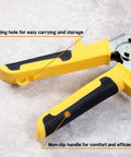 Close-up of the handle of 3 Inch Curved Jaw Hand Seamer For Sheet Metal Pro Grade Offset Bender Tool with non-slip grip