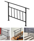 Hella Durable 4 Step Steel Stair Railing With Side Fence Panel Rust Resistant Indoor Outdoor Handrail in black for stairs.