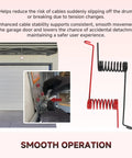 Two Pack Garage Door Cable Snubbers For Torsion Spring Systems, Prevent Cable Slack And Misalignment, Compatible With Residential And Commercial Doors, Cable Retaining Spring Kit For Safer, Smoother, Quieter Garage Door Performance with image of installed snubber on garage door.