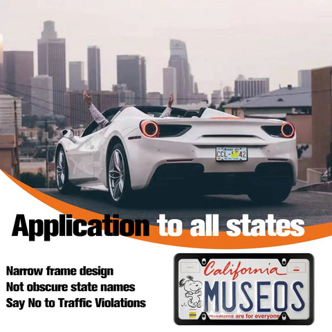 Car with Stainless Steel License Plate Frames 2 Pack With Screws For Front And Rear Universal Tag Frames No Cover State Name Narrow Border Design Fits All Standard US Plates.