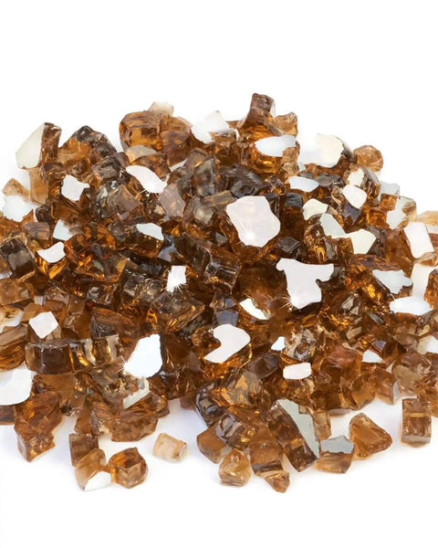 Copper Reflective Fire Glass 10 Lbs For Propane Fire Pit One Half Inch Sparkly Fireplace Glass Rocks close-up pile