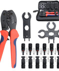 All In One MC-4 Solar Connector Kit with six pairs of connectors, two spanner wrenches, wire crimper, and storage pouch