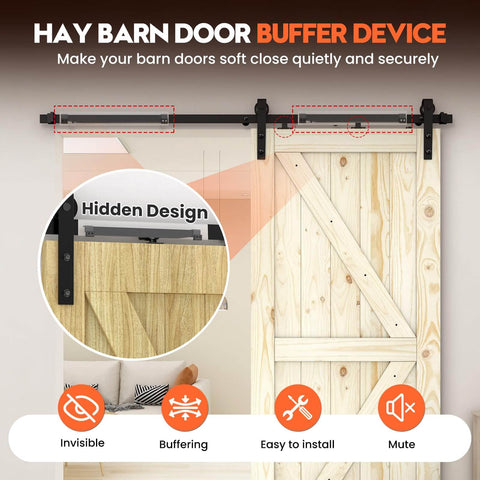 Silent Soft Close Barn Door Hardware Kit With Adjustable Stopper And Damper For Sliding Doors Between 88 And 132 Pounds Universal Top Track Fit No Drilling Required Includes Two Spacers Black Finish