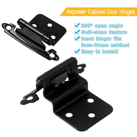 30 Pack Inset Kitchen Cabinet Hinges For Face Frame Cabinets, Matte Black, Three Eighths Inch Self Closing Cupboard Hinges