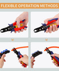 Air Line Pliers for Quick Disconnects, rubber grip, showing flexible operation with pneumatic hoses and push-fit connectors.